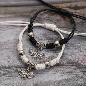 NWT Deaths Head Moth two-piece bracelet set silver black white new with tags